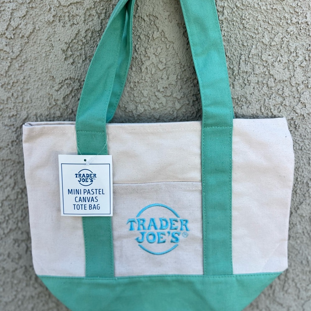 Trader Joe's Mini Pastel Canvas Tote Bag - Mint/Canvas